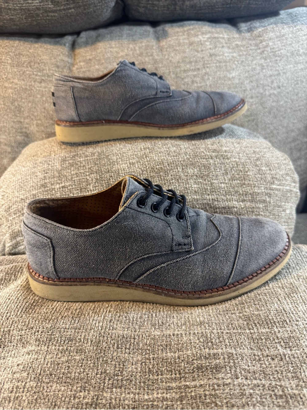 TOMS Men's Brogue Canvas Oxford Wingtip Shoes Grey Denim Ash Aviator Twill Sz 9